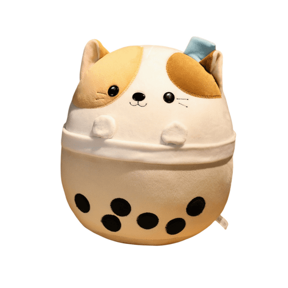 Plush Boba Milk Tea Plushie Toy-10'' Soft Teacup Cat Pillow for Kids Home Decor