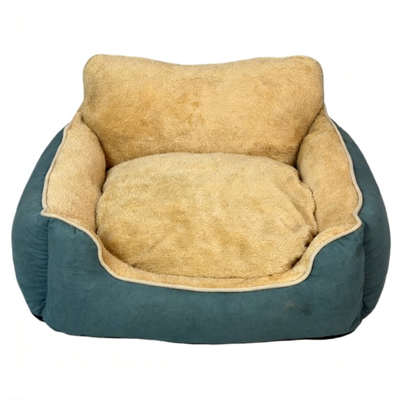 Plush Bolster Dog Bed for Small to Medium Dogs, Teal & Beige Orthopedic Pet Bed with Removable Washable Cover