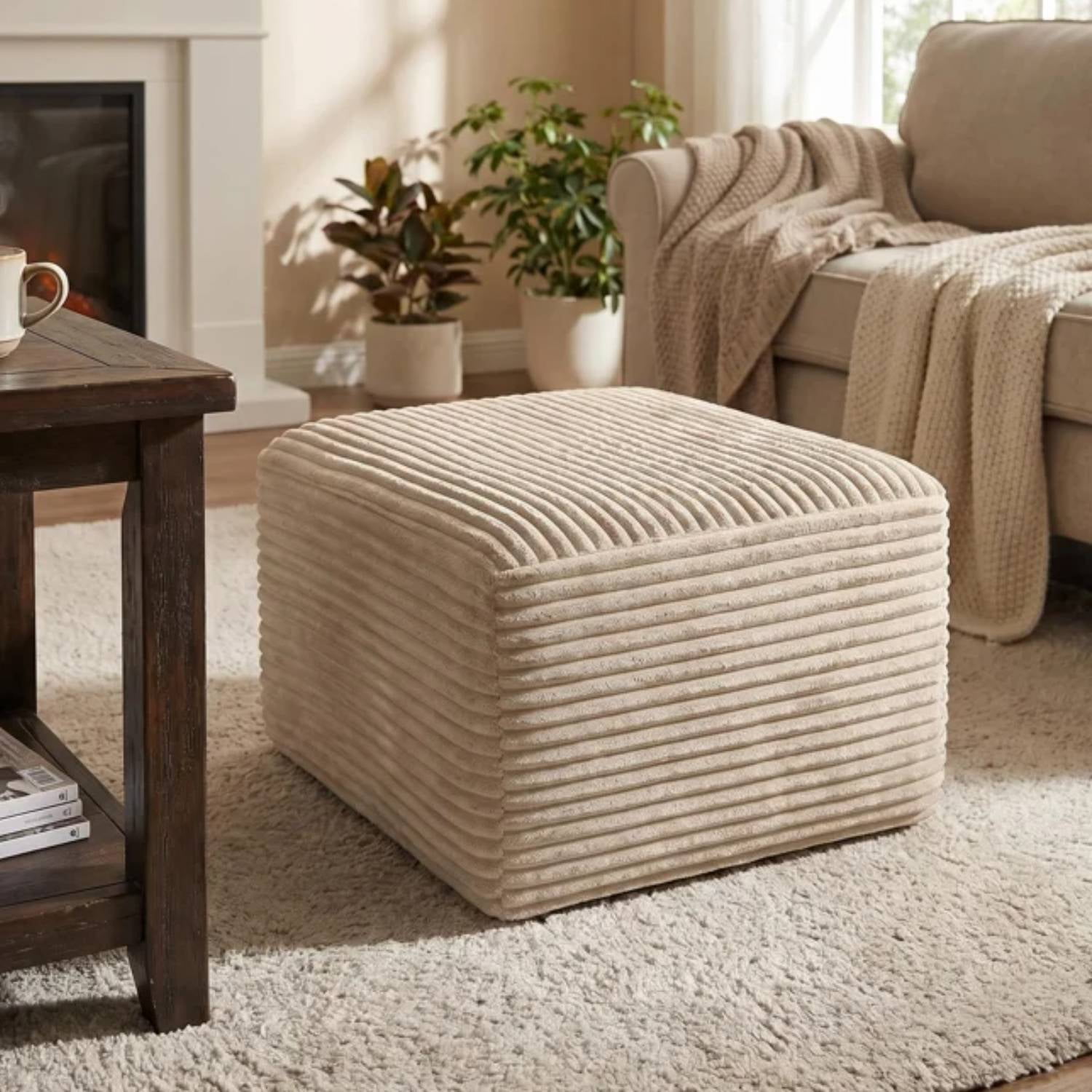 Plush Boneless Ottoman,Upholstered Cloud Couches Footrest Ottoman for Boneless Couch for Living Room, Camel