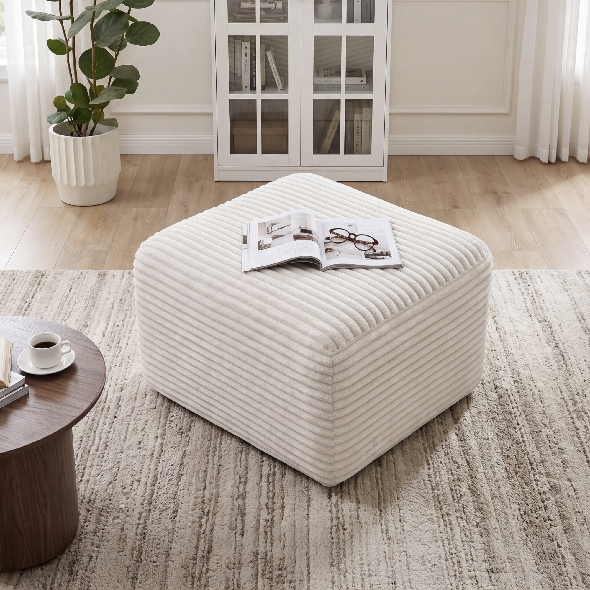 Plush Boneless Ottoman,Upholstered Cloud Couches Footrest Ottoman for Boneless Couch for Living Room, White