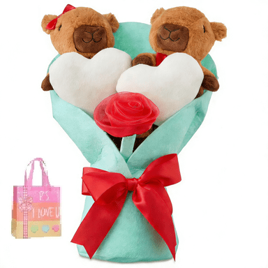 Plush Bouquet - Pink Highland Cow Stuffed Animal with Hearts, Cute Romantic Gift for Girlfriend, Wife, Daughter, Coquette Aesthetic Gift for Her(XX)