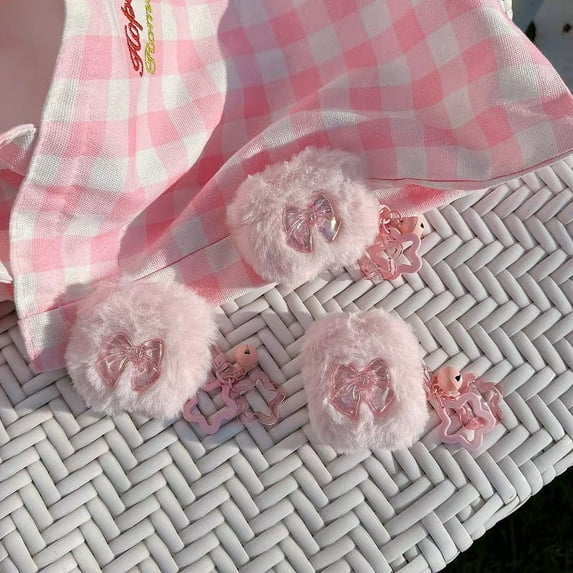 Plush Bowknot AirPods Case with Pendant for AirPods 1/2/3/Pro/Pro 2/4 (Pink,For airpods 1/2)