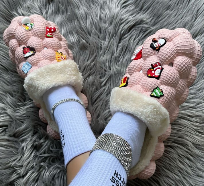 Plush Bubble Slides for Women/Men Soft Women's Golf Ball Slides with