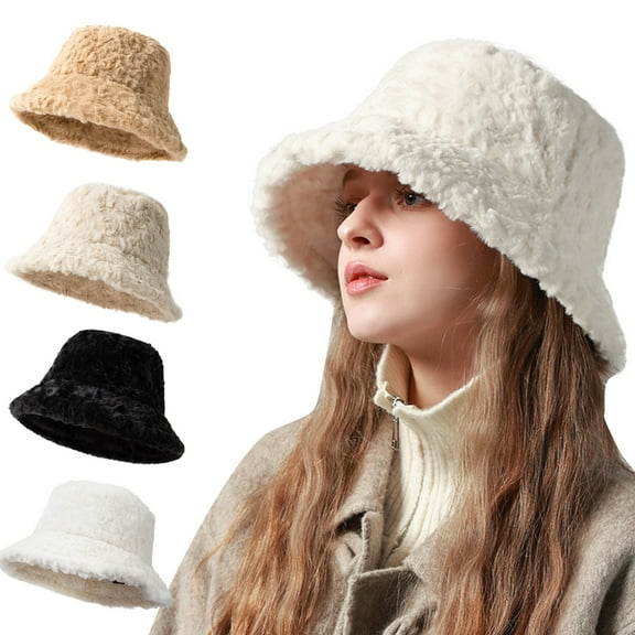 Plush Bucket Hat for Women, Soft Furry Fisherman Beanie, Cozy Fall & Winter Fashion Hat for Daily Wear, Cold Weather & Street Style Black