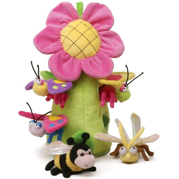 Plush Bug Flower House With Bugs Five (5) Stuffed Animal Bugs And Butterflies In Play Flower Carrying House
