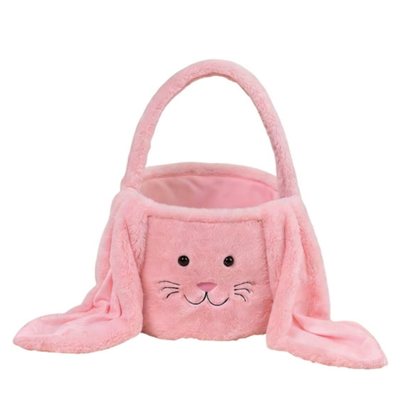 Plush Bunny Basket for Easter - Soft Fleece Rabbit Ear Storage with Handle, Easter Egg Hunt & Candy Organizer for Kids, Home Decor & Gift Basket, 14 Inch