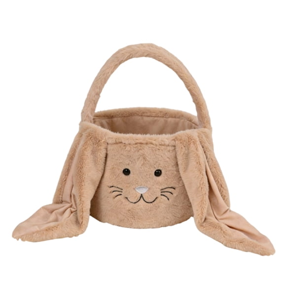 Plush Bunny Basket for Easter - Soft Fleece Rabbit Ear Storage with Handle, Easter Egg Hunt & Candy Organizer for Kids, Home Decor & Gift Basket, 14 Inch