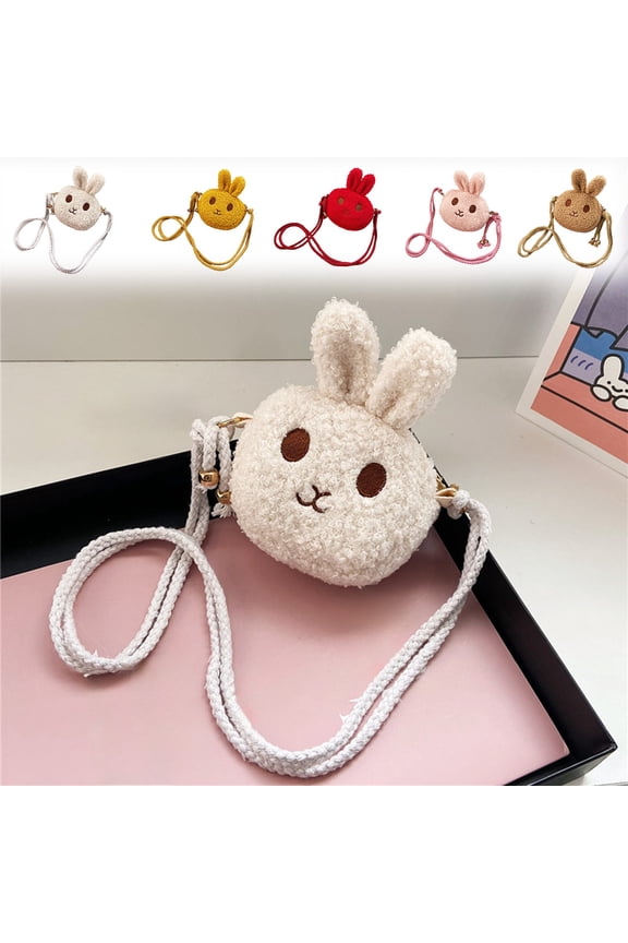 Plush Bunny Crossbody Messenger Shoulder Bag for Women Cartoon Fluffy Rabbit Chain Wallets Bag （Red）