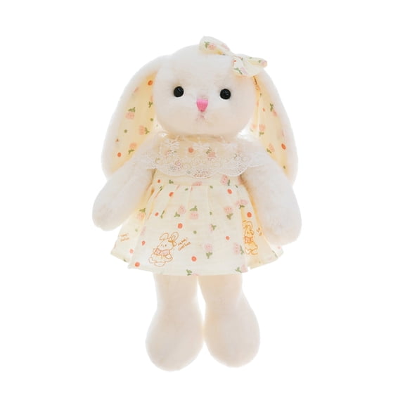 Plush Bunny Doll in Floral Dress Soft Stuffed Animal Cuddle Toy for Sleeping High-Quality PP Cotton Filling Desktop Decor Animal Ornament Birthday Holiday Gift Idea