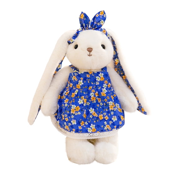 Plush Bunny Doll with Floral Dress Soft Stuffed Animal Long Ears Cute Rabbit Toy for Girls Bedtime Comfort Birthday Gift