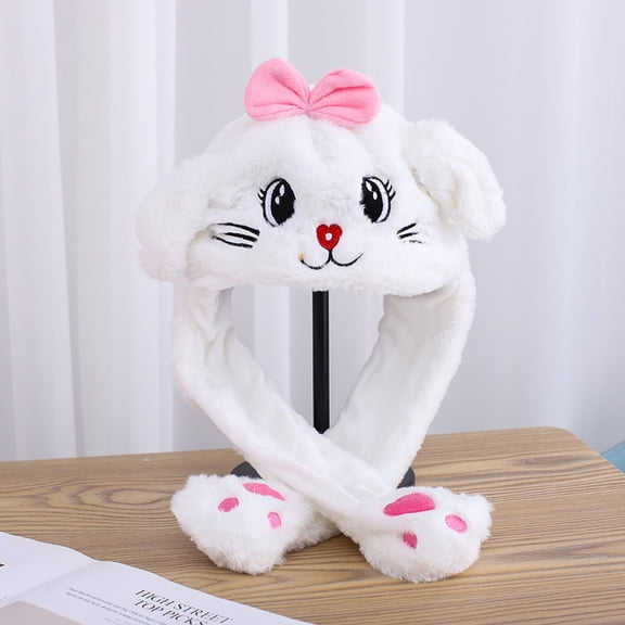 Plush Bunny Hat Ear Moving Jumping Cartoon Animal Hat Funny Plush Bunny Ears Rabbit Hats for  Kids Girls Boys Cosplay