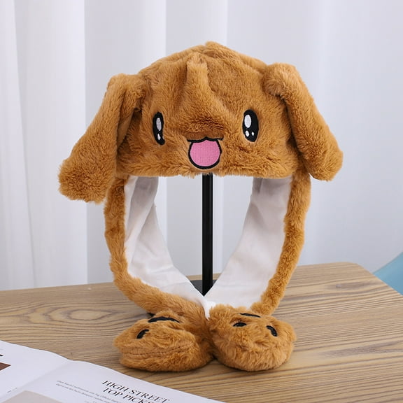 Plush Bunny Hat Ear Moving Jumping Cartoon Animal Hat Funny Plush Bunny Ears Rabbit Hats for  Kids Girls Boys Cosplay