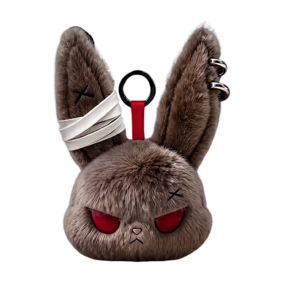 Plush Bunny Keychain Khaki 5.5 Inch Gothic Punk Design Bag Charm Alternative Gift