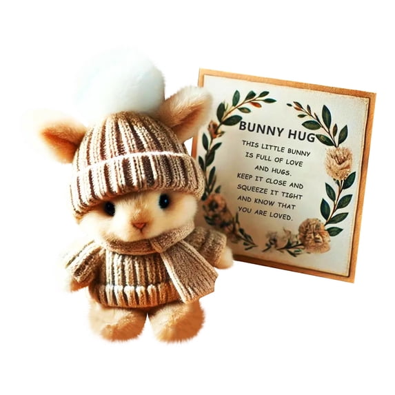 Plush Bunny With Knitted Hat And Scarf, Soft Pocket Bunny With Gift Box And Card, Light-Up Plush Toy For Children & Collectors, Huggable Stuffed Animal With Interactive Features