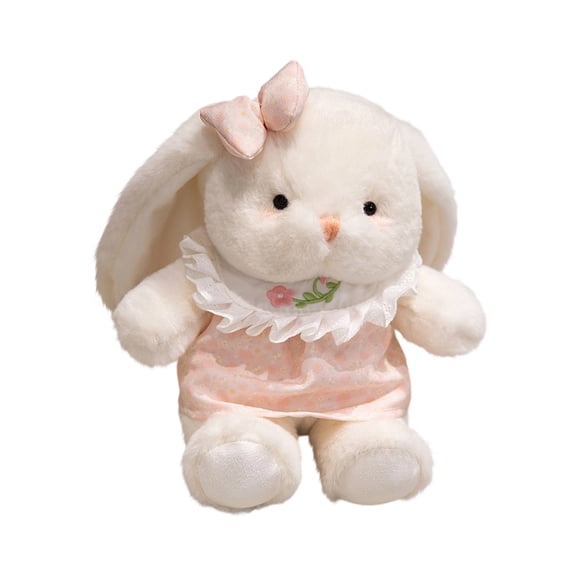 Plush Bunny, Rabbit Toy, 8 In, Lace Ribbon, Floppy Ear, Plushie, Stuffed Rabbit, Kids Toy, Soft Cuddling, Seasonal Gifts, Pink Dress, 1 Pc