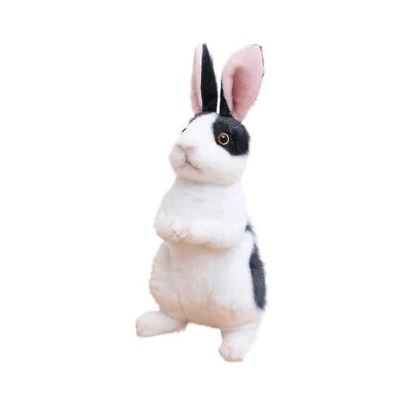 Plush Bunny Stuffed Animal, Realistic Upright Ears Black and White, 7.9 Inch Sitting 1 Pack, Soft Cuddly Rabbit Toy for Kids Collection Birthday Gift Home Decor