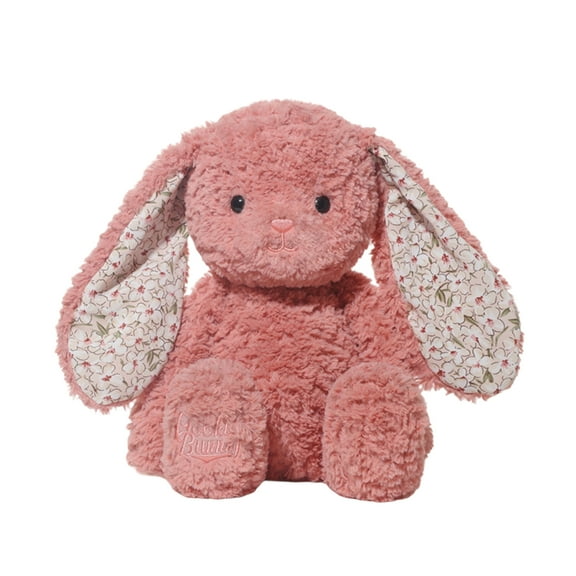 Plush Bunny Stuffed Animal Soft Toy with Floral Patterned Ears Huggable Cuddly Doll for Children and Adults, Nursery Bedroom Display Home Decoration (Pink)