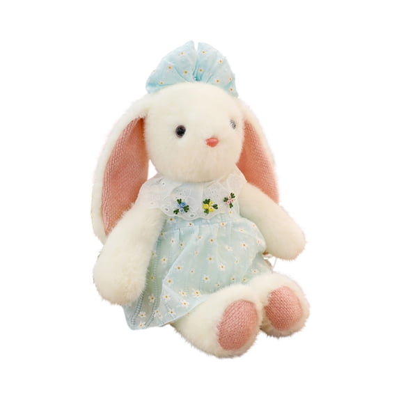 Plush Bunny Stuffed Animal - Soft White Rabbit With Blue Floral Dress & Matching Headband, Comfortable Huggable Toy For, Girls, Boys, Nursery Decor, Playtime, Bedtime