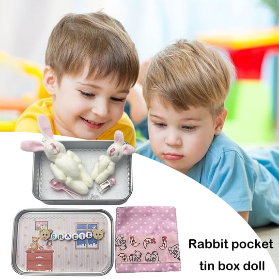 Plush Bunny Toy Kit with Nipple Feeding Bottle Letter Buttons Bear Charm Cloth Bag Pocket-size Iron Box Easter Festival Kids Gift Party Favors