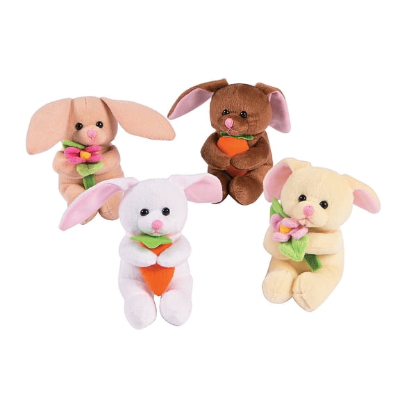 Fun Express - Plush Bunny With Flower for Easter - Toys - Plush - Stuffed Farm & Woodland - Easter - 12 Pieces