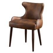 Plush Button Faux Leather Bucket Back Chair With Nail Heads