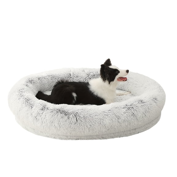 Plush Calming Dog & Cat Bed, Removable Washable Donut Cuddler Bed with Bolster, Anti-Anxiety Round Pet Bed in 4 Sizes for Small to Large Pets
