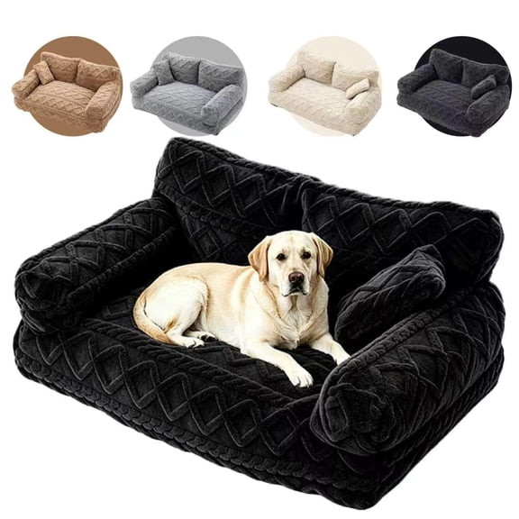 Plush Calming Pet Sofa Bed – Large Dog & Cat Couch Bed with Removable Cover, Furniture Protector Mat for Couch & Car, Soft Cozy Pet Bed