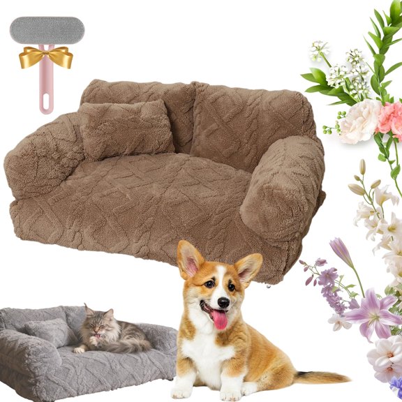 Plush Calming Pet Sofa Bed, Plush Calming Pet Sofa Bed with Removable Cover, Washable Orthopedic Dog Bed with Edge, Increases Deep Sleep