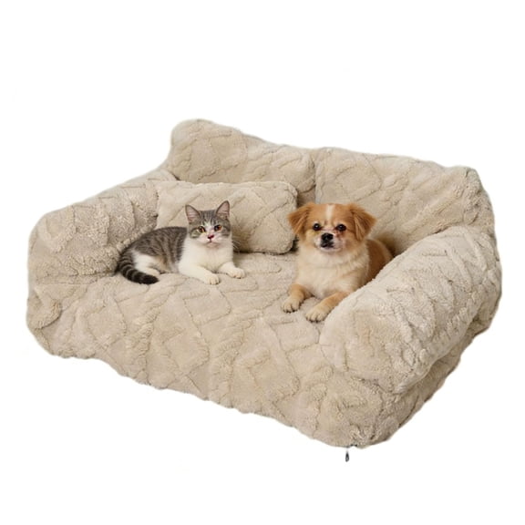 Plush Calming Pet Sofa Bed, Washable Dog & Cat Sofa Bed with Non-Slip Bottom and Bolster Support