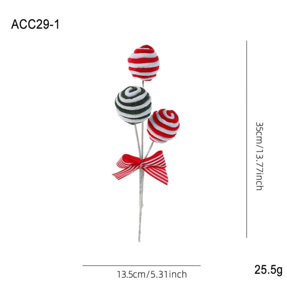 Plush Candy Cane Lollipop Branch for Christmas Tree Decorations Holiday Flower Arrangement