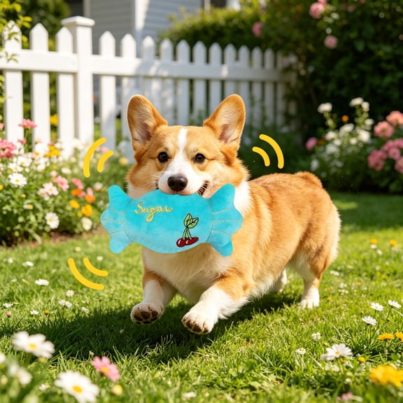 Plush Candy Squeaky Dog Toy, Interactive Avocado Embroidered Chew Toy, Soft Durable Stuffed Toy for Puppies & Small Dogs, Boredom Relief Blue