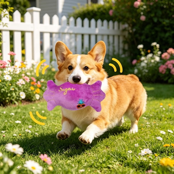 Plush Candy Squeaky Dog Toy, Interactive Avocado Embroidered Chew Toy, Soft Durable Stuffed Toy for Puppies & Small Dogs, Boredom Relief Purple