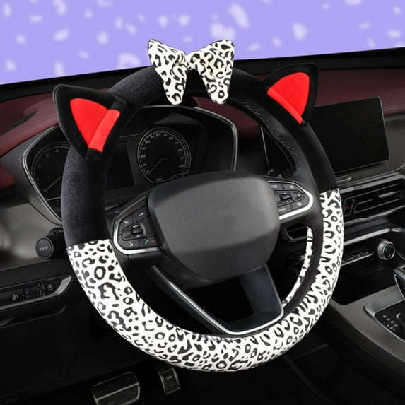 Plush Car Steering Wheel Cover Luxurious Leopard Print Universal Fit for Car SUV Warm Soft Anti-Slip