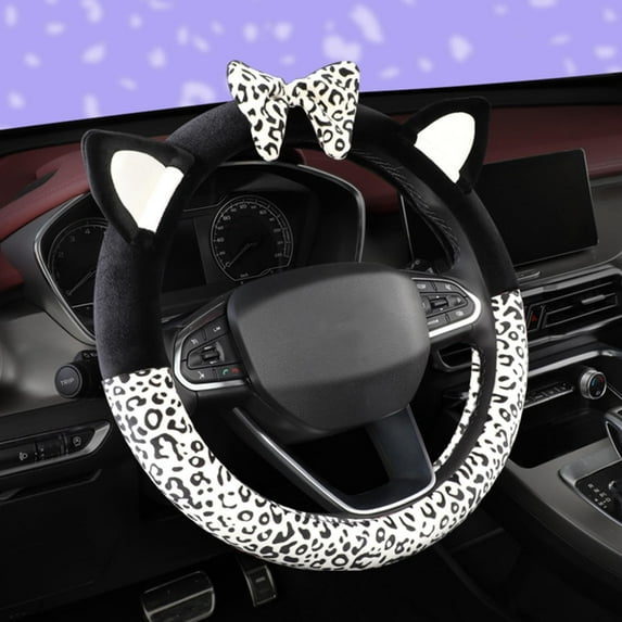 Plush Car Steering Wheel Cover Luxurious Leopard Print Universal Fit for Car SUV Warm Soft Anti-Slip