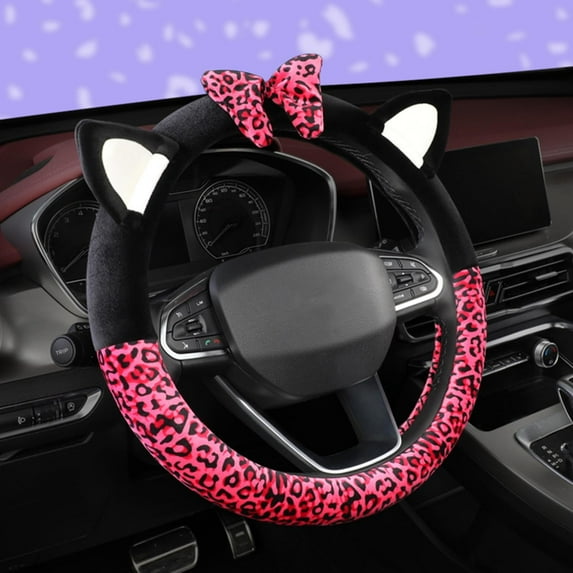 Plush Car Steering Wheel Cover Luxurious Leopard Print Universal Fit for Car SUV Warm Soft Anti-Slip