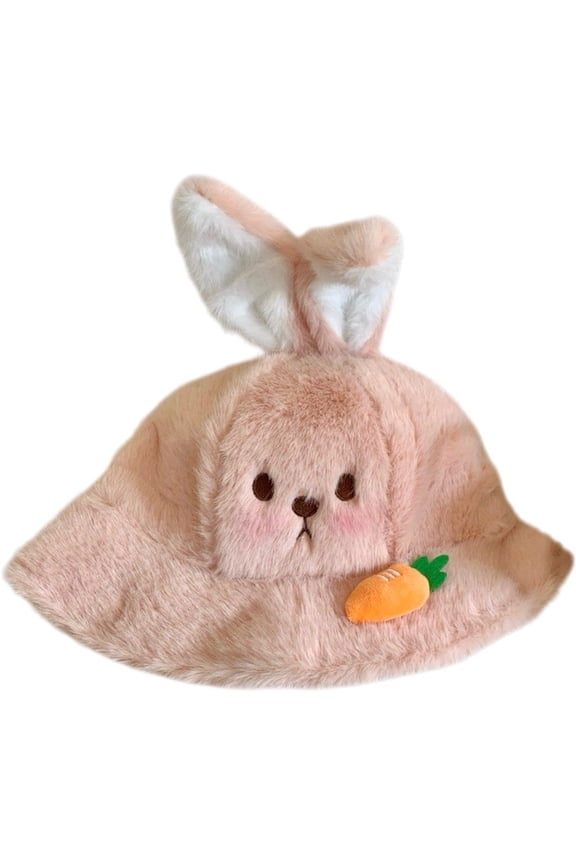 Plush Carrot Rabbit Ears Hat Cute Packable Bucket Hat Autumn Winter Funny Animal Hat for Women Men Outdoor Indoor Activities
