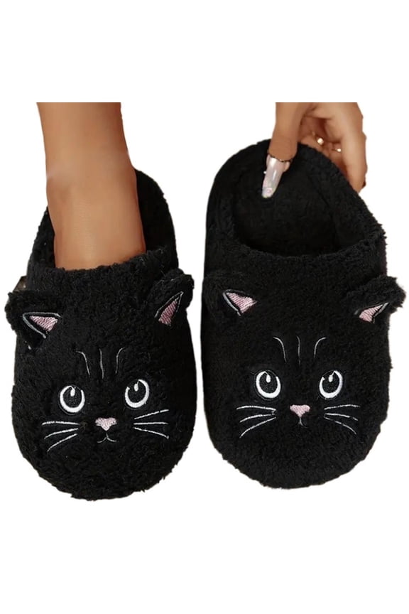 Plush Cartoon Cat Slippers for Women - Warm and Cozy Winter Footwear in White, Black, Gray, Blue - Sizes 38, 40