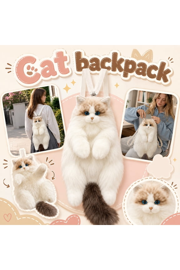 Plush Cat Backpack Lifelike Stuffed Animal Backpack Soft Doll Backpack with Adjustable Straps