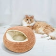 thumbnail image 1 of Plush Cat Bed Hooded Semi Enclosed Shell Shaped Pet Nest Cozy Thickened Warming Anti-Slip Small Dog Bed for Puppy and Kitten （Brown M）, 1 of 3