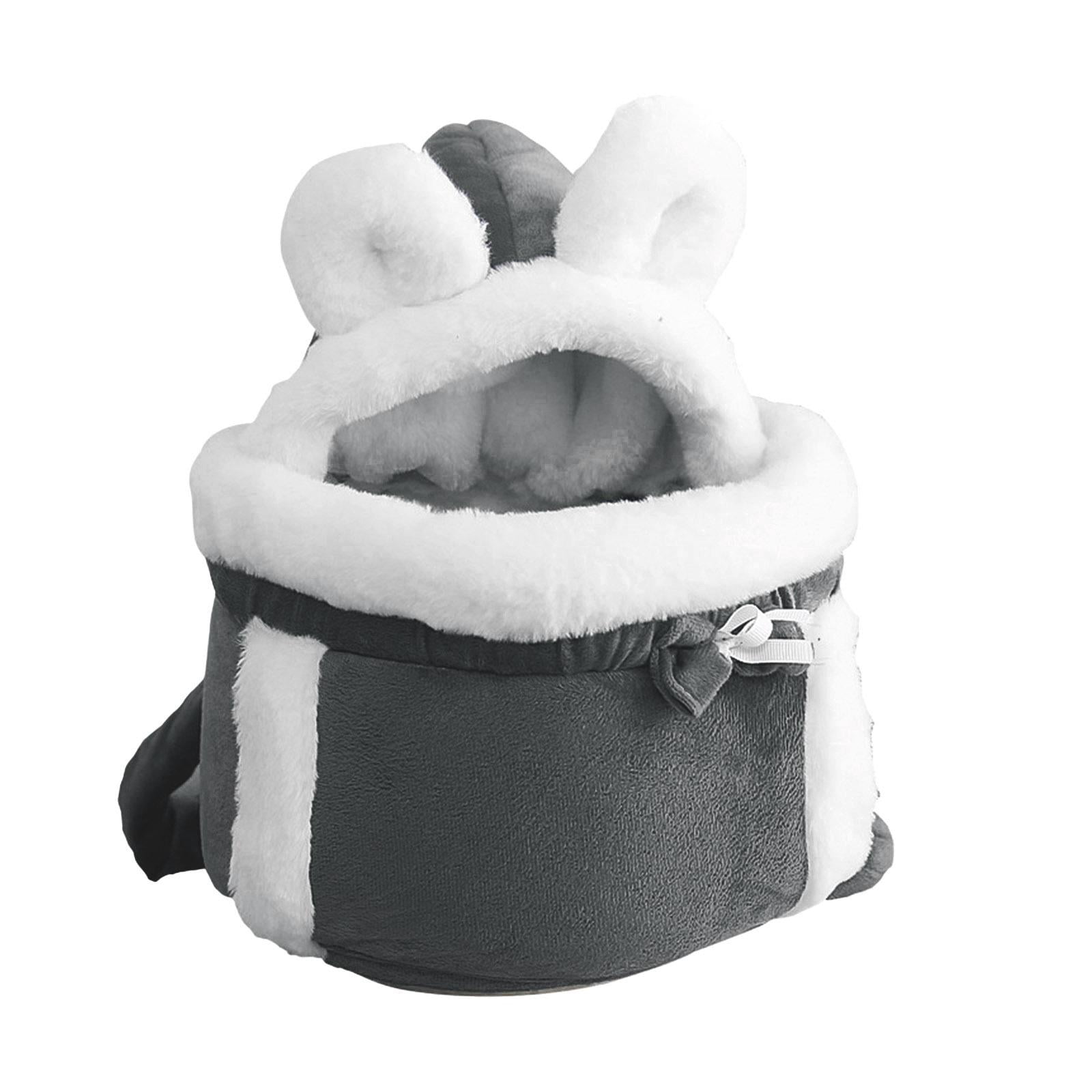 Plush Cat Carrier Backpack, 2-in-1 Convertible Cat Bed Backpack, Gray L Size - Winter Plush Fabric, Cute Bunny Ear Accent, Soft Cozy for Cats, Secure Zipper Fastening - For Cats, Outdoor Travel, Hiki
