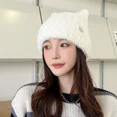 thumbnail image 1 of Plush Cat Ear Beanie Hats Windproof Winter Hat Knitted Wool Cap Outdoor-White, 1 of 5