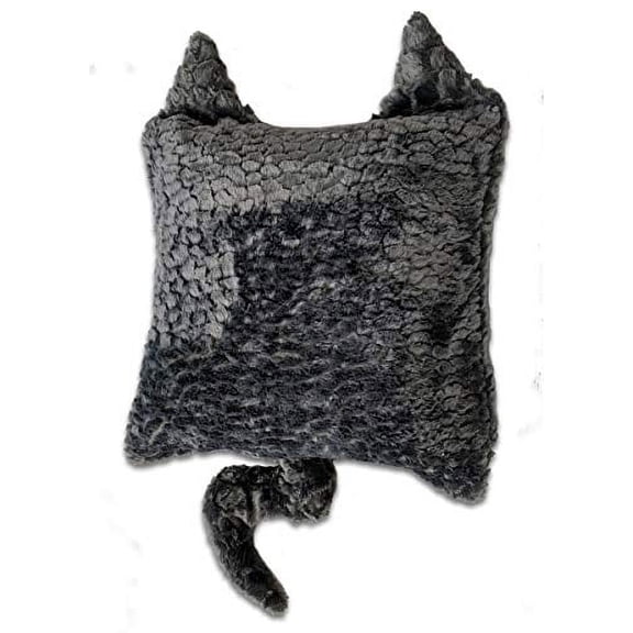 Plush Cat Ear Throw Decorative Pillow Cover - Extra Soft, Cute, Home Decor, Square 18 Inches x 18 Inches (Grey)
