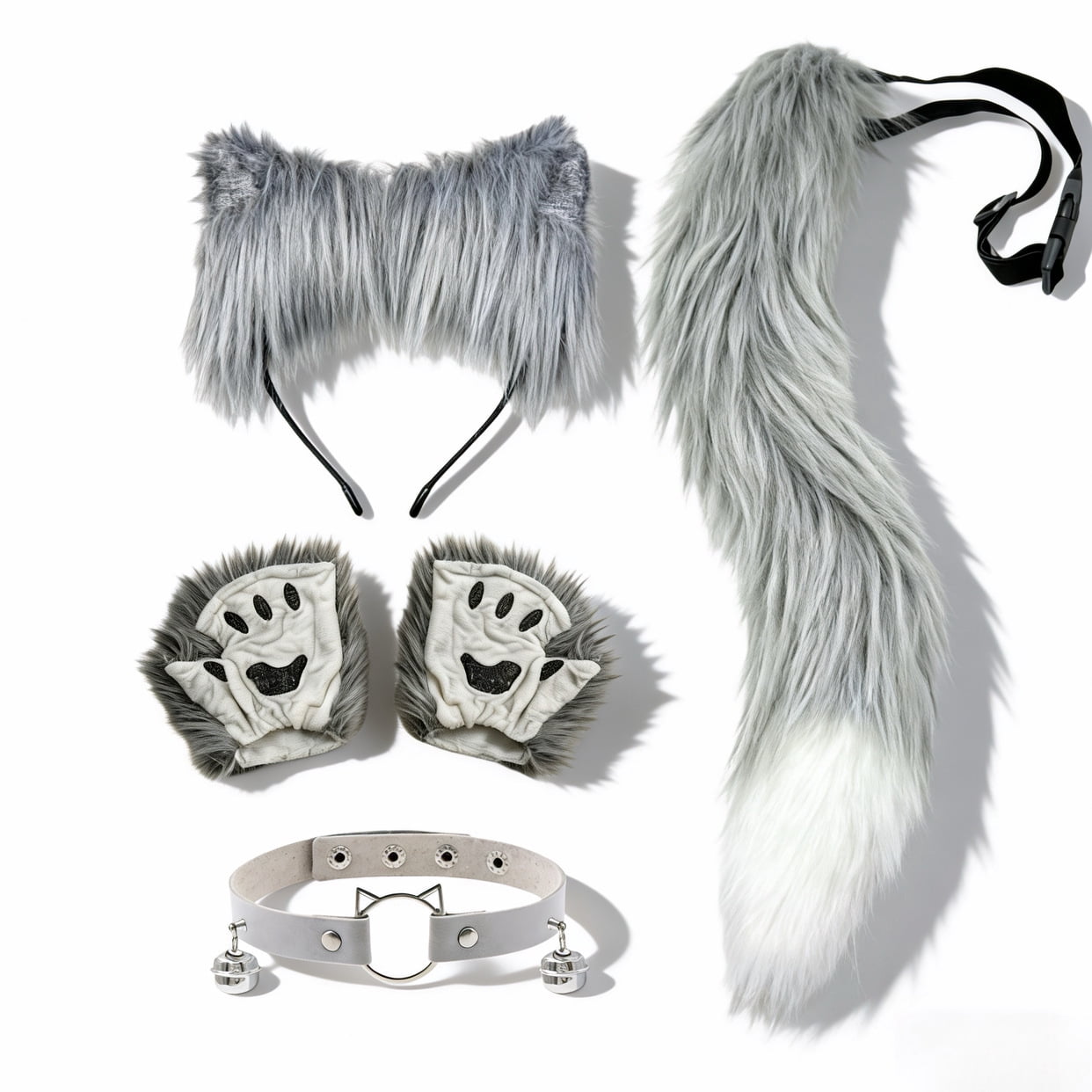 Silver Fox Ears Headband Plush Lion Ears Headband And Tail 