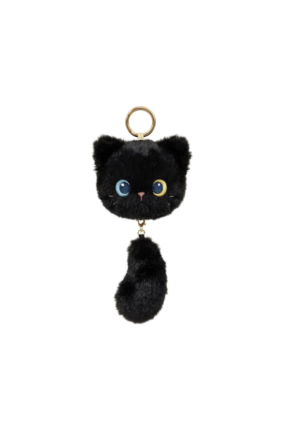 Plush Cat Keychain, Black Lucky Fortune Pull String Hanging Ornament, 3.9 Inch 1 Pack Soft Fluffy Stuffed Toy, Decor for Backpack Purse Car Key Ring Accessory Cute Gift for Cat Lovers Kids Friends