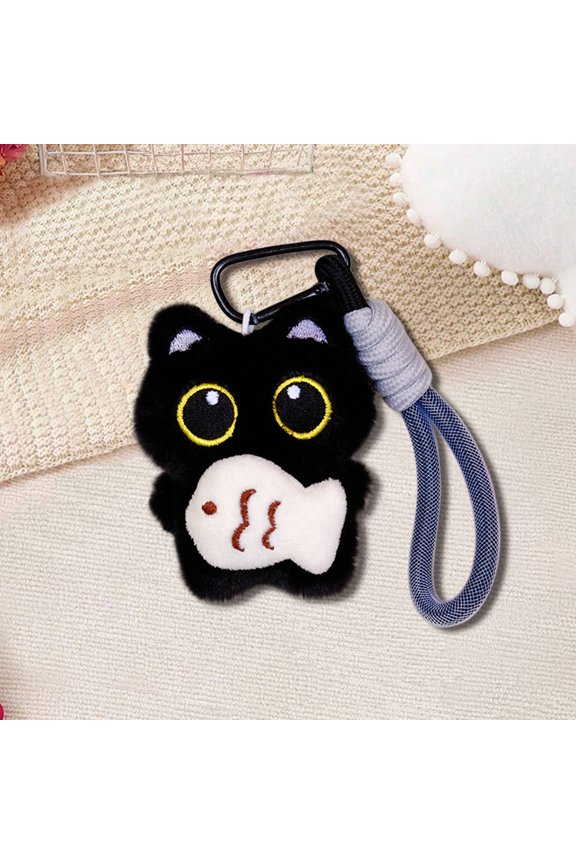 Plush Cat Keychain - Cartoon Cat Family Key Ring, Big-Eyed Cat Pendant Toy Doll Hanging Ornament