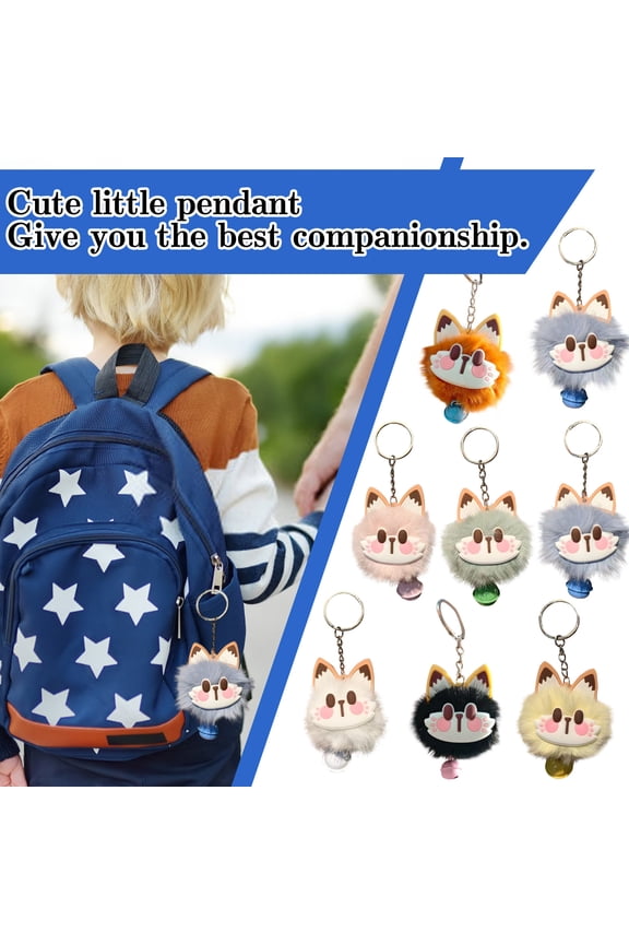 Plush Cat Keychain Faux Fur Pom Pom Cartoon Cat Bag Charm Keyring Accessory for Backpack Handbag Keys