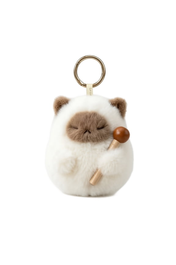 Plush Cat Keychain, Soundable 3.5 Inch Cute Wooden Fish Cat Stuffed Charm, 1 Pack Soft Fluffy Key Ring Accessory, Decorative Pendant for Backpack Purse Car Key Holder Birthday Gift for Cat Lovers