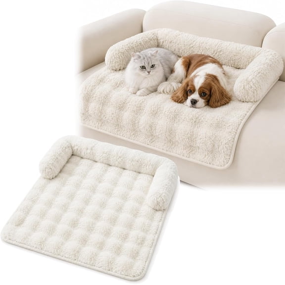 Plush Cat Mat for Sofa, Cozy Non Slip Pet Mat for Cats & Dogs (Grid-C,Large)
