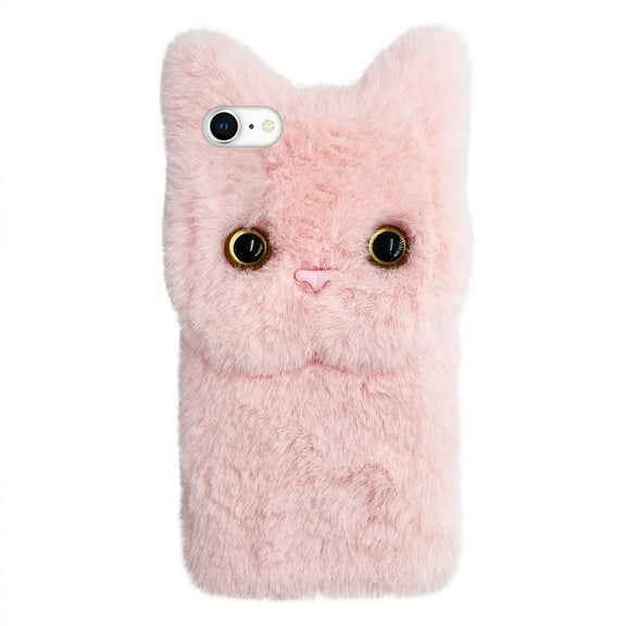 Plush Cat Phone Cover Fluffy Phone Protective Case Compatible with iPhone 7/8/SE