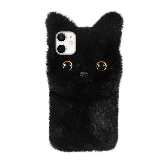 Cute Plush Cat Phone Case Soft Cartoon Cover Compatible with iPhone 12 and 12 Pro Protective Shell